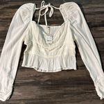 Free People NWT Chloe Long Puff Sleeve White Smocked Top M Photo 9