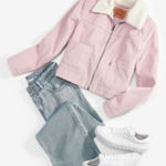 Levi's® Premium Boyfriend Corduroy Sherpa Trucker Jacket Womens XL Zypher Pink Photo 0