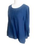 Bryn Walker  Lagenlook 100% Linen Tunic Size L Blue 3/4 Bell Sleeve Scoop Neck Photo 2