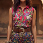 Etro Sleeveless Pink Paisley Shirt Size 44/Medium Green Photo 1