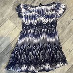 Just Love Womens Medium Blue Black White and Grey Mini Dress Flowy Short Sleeves Photo 0