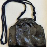 Fendi VINTAGE Black Patent Leather EVENING Bag BLACK WITH NAVY STRAP with COA Photo 0