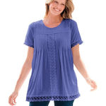 Woman Within Size 14/16 Tulip Purple Lace-Trim Pintucked Short Sleeve Tunic Top Photo 0