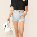 Verdusa Women's Solid V Neck Crop T Shirt Top Causal Short Sleeve Tee Top Size S Black Photo 4