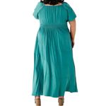 Polygram Shimmery Jade Maxi Dress size 2X Puff Short Sleeves Smocked Waist NWT Green Photo 2