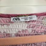 ZARA Puff Off the Shoulder Sleeve Smocked Mini Dress in Pink Daisy size M Photo 2