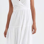 ZARA  White Textured Midi Dress Lace Up‎ Back Ruffle Sleeve Size Small Photo 0