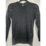 Oserjep Women’s Black Pleated Long Sleeve High Neck Lace Blouse Size S Photo 2