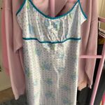 White Vintage Midi Slip Dress with polka dots and blue floral print Photo 0