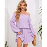 NWOT Womens Kojooin Lilac Off Shoulder Lantern Swing Mini Dress Photo 0