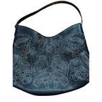 Antonio Melani  black leather medium size shoulder bag purse floral stitching pat Photo 1