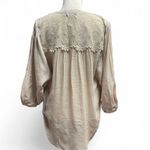 Cream Ruffled 3/4 Sleeve Bib Collar Blouse Tan Photo 3