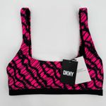 DKNY Bikini Top Size Small NWT Printed Square Neck Hot Pink Black Swim Sporty Photo 12