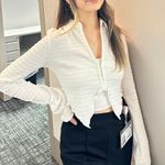 Bershka White Cropped Long Sleeve Top Photo 3