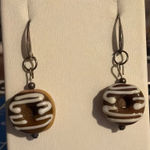 Silver tone Glass Donut Dangle Earrings Hooks Chocolate Glazed 1.75" Long 10.99g Yellow Photo 0