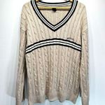 BDG Urban Outfitters  Beige Cotton Blend Cable Knit V Neck Varsity Sweater L Photo 0
