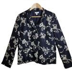 Chico's  Black Silk Blazer with White Stitched flowers size 0 open Photo 0