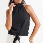 Red Haute  Poplin Black Tie Front High Neck Top - Size - Small Photo 0