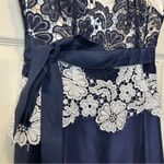 Tahari  Dress Gown Sleeveless Lace Ball Formal Event White Blue Tie Waist Size 6 Photo 5