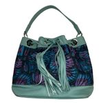 Pineda Covalin Bucket Handbag Purse Mariposa Butterfly Silk Jacquard & Leather Blue Photo 0