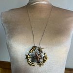 Star Bronze Silver brass tripple tone brooch necklace Gold Photo 1