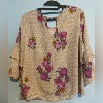 Urban Romantics  Beige Floral Blouse with Ruffle Sleeves Photo 2