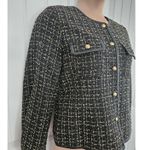 Nanette Lepore Black And Gold Tweed Blazer Faux Leather Piping Size 14 Jacket Photo 1