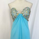 Aqua‎ Blue Dress Size 2 Beaded Evening Party Cocktail Prom Bedazzled Rhinestone Photo 2