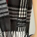 Pierre Cardin Cashmillion Plaid Scarf Black White Gray Red With Fringe Photo 3