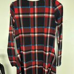 Long Sleeve Plaid Pocket Dress Red Photo 3