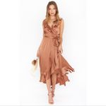 Show Me Your Mumu Samantha Ruffle Wrap Dress In Copper Luxe Satin Photo 6