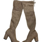 Over the knee stretch vegan suede heeled boots tan Tan Size 6 Photo 0