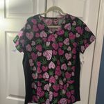 Heart and Leaf Print ladies scrub top new with tags Black Size L Photo 0
