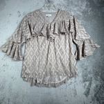 Haute Hippie Blouse Ruffle Bell Sleeve V Neck Patterned Top Gray Boho Womens XS Photo 1