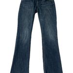 EXPRESS Low Rise Flare Jeans Medium Wash Distressed Denim Size 4 Stretchy Blue Photo 0