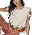 Maeve Anthropologie  Colette Boxy Semi Crop‎ White Tomato Tee Shirt Small Photo 0