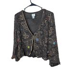 Chico's Womens Embellished Cardigan Size 1 Brown Gold Sequin Silk Paisley Chic Photo 0