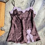 Self Esteem  Brown And Pink Lace Trim Satin Polka Dot Cami Tank Top Photo 0