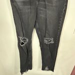 ZARA Distressed Black Raw Hem Jeans Size 10 High Rise Slim Straight Washed Denim Photo 3
