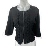 Ann Taylor Black Crochet Embroidered Half Sleeve Blazer Cardigan Blouse Top L Photo 0