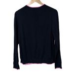 Charter Club  Black Cardigan with Pink Embroidered Lip Appliqué Size L Photo 1