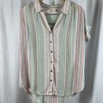 Caslon  Small Linen Blend Popover Top Flowy Vacation Striped Retro Summer Photo 0