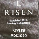 Risen High Rise Stretch 4" Midi Frey Hem Distressed Denim Jean Shorts Large Blue Photo 5