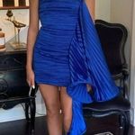 Amur Kayleigh Pleated Satin Mini Dress Cobalt Blue Womens Size 8 Photo 0