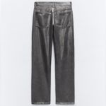 ZARA MID RISE STRAIGHT LEG FOIL METALLIC JEANS SILVER/GRAY SIZE 0 NEW Photo 8