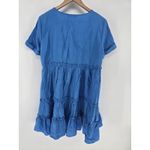 ZARA  Tiered Babydoll‎ Mini Dress Ruffles Embellished Rhinestones Blue Large Photo 2