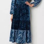 Frye and Co. velvet blouse sleeve tiered midi peasant teal floral dress Blue Size XXL Photo 1