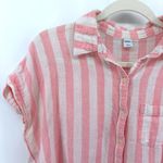 Old Navy  Pink White Stripe Linen Blend Button Front Tie Waist Shirt Womens Med Photo 2