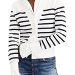 J.Crew Striped Cropped Button Front Cardigan White Navy X-Large Photo 0