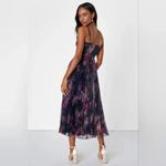 Lulus Alluring Invite Midnight Blue Floral Pleated Bustier Sleeveless Midi Dress Photo 4